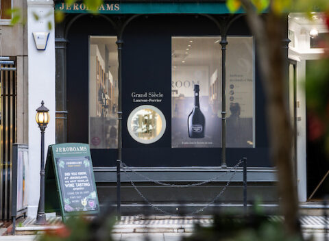 Wine shop storefront with Grand Siècle display