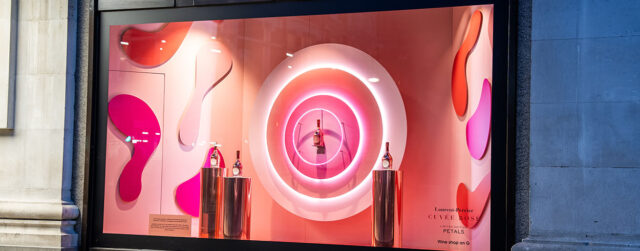 Laurent-Perrier Cuvee Rose pink neon window display at Selfridges department store